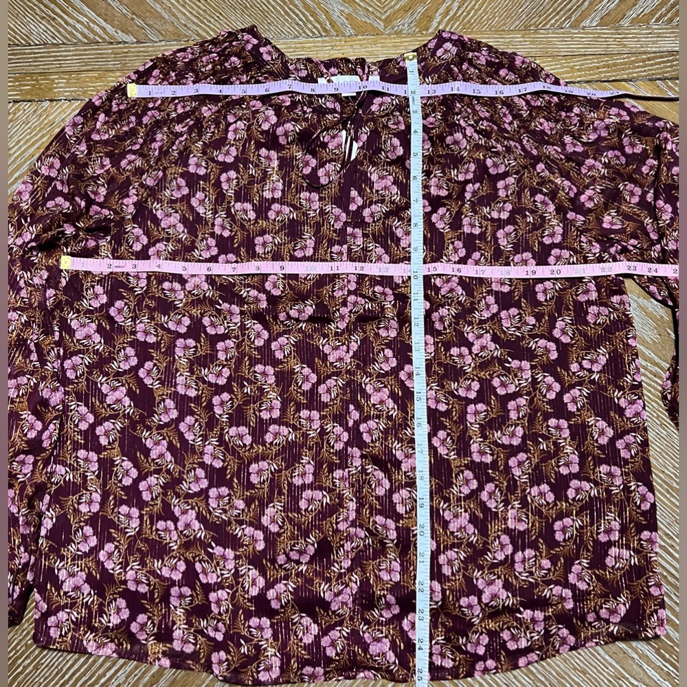 NWT LOFT|Burgundy Floral Peasant Blouse|Size L - Picture 6 of 6